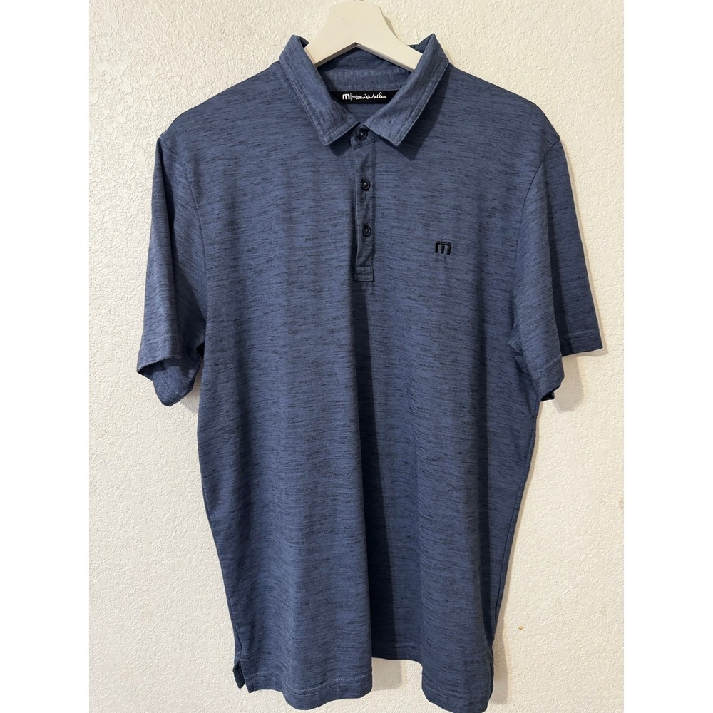 Travis Mathew Mens Blue Heathered Golf Polo Shirt Short Sleeve M Casual